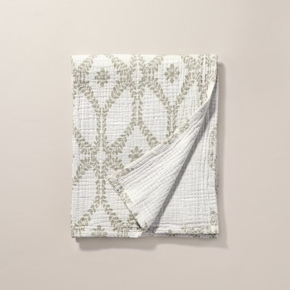 NWOT Trellis Pattern Cotton Throw Blanket Green/Cream - Hearth & Hand Magnolia - Picture 1 of 4